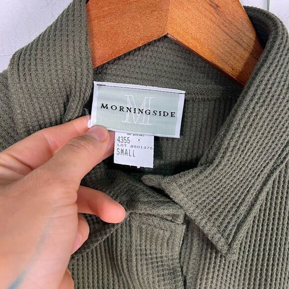 Morning side Womens Waffle Knit Romper Size Small Army Green Vintage Cotton Long - Picture 5 of 15